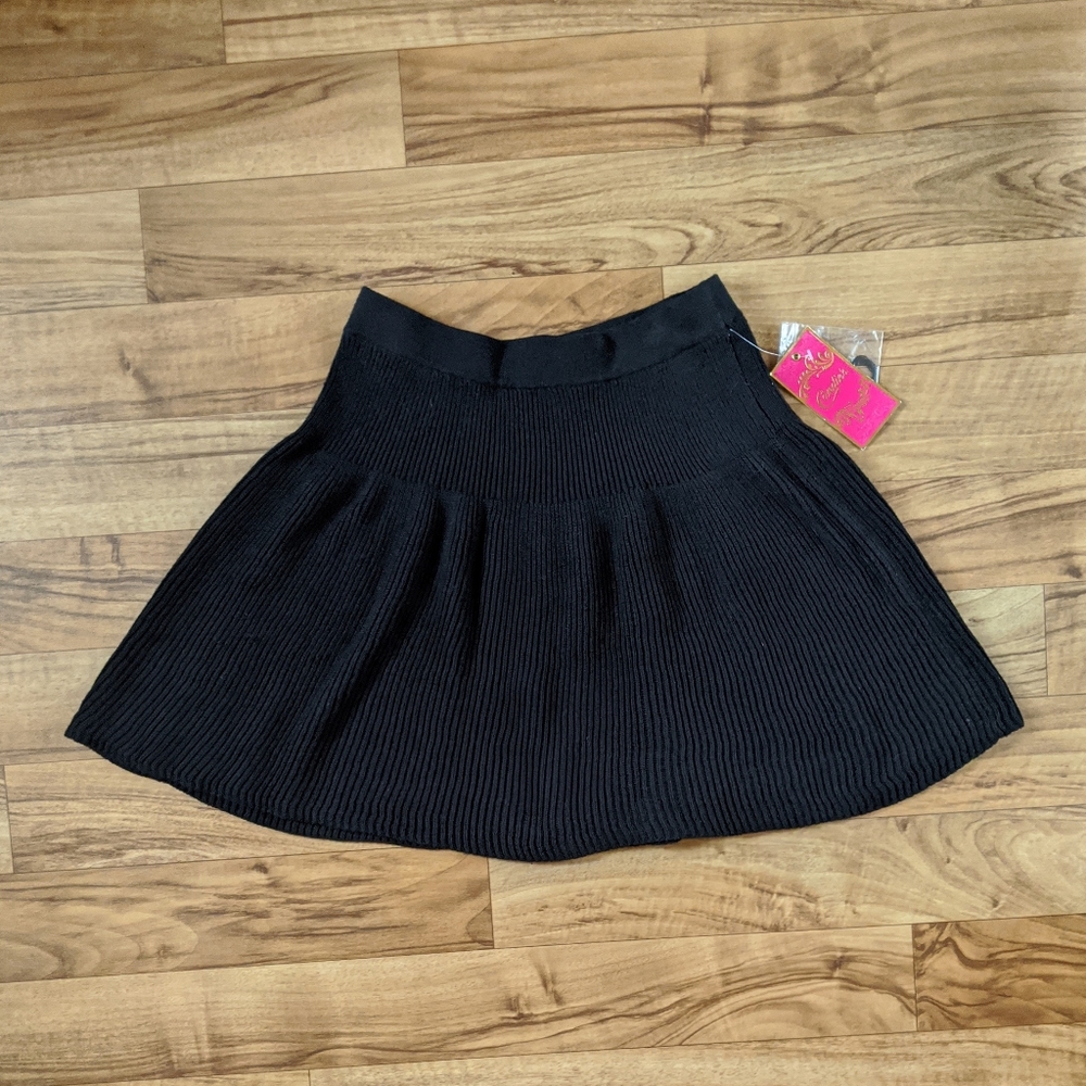 New Black Ribbed Knit Sweater Mini Skater S